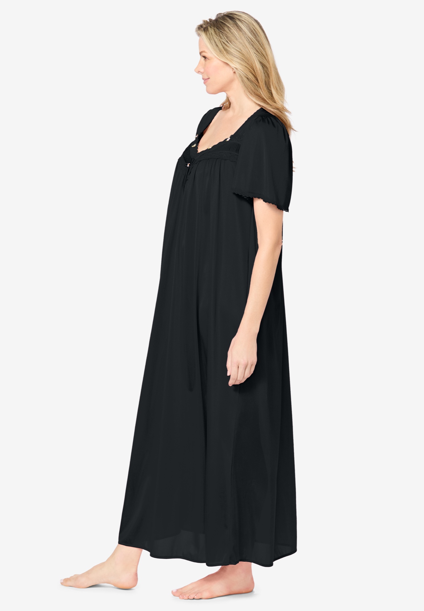 Only Necessities Plus Size Long Silky Lace-Trim Gown - Picture 9 of 27