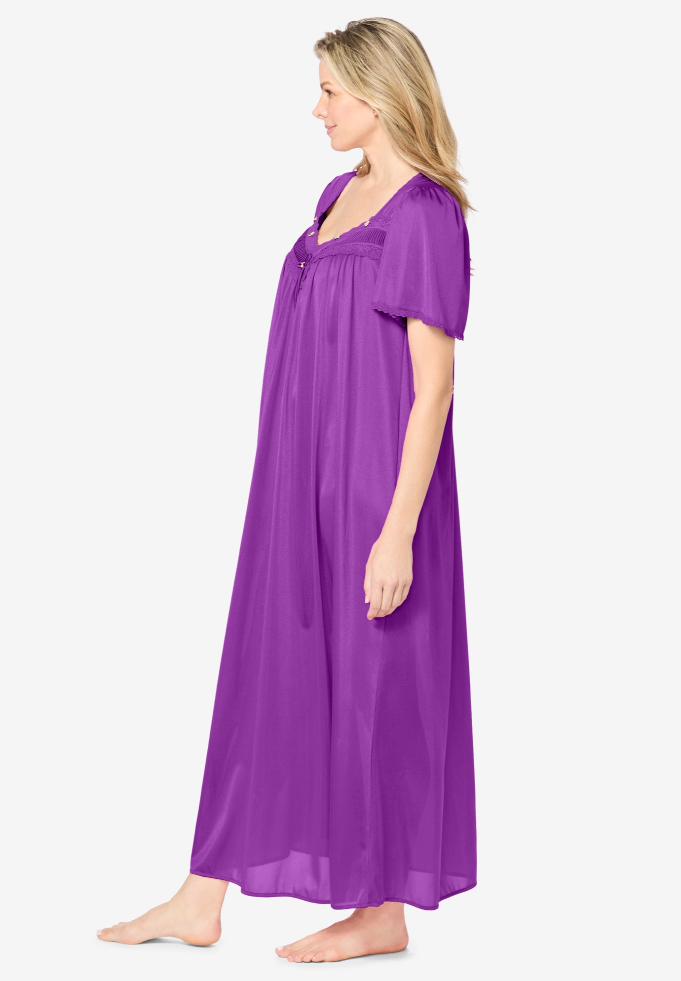 Only Necessities Plus Size Long Silky Lace-Trim Gown - Picture 23 of 27