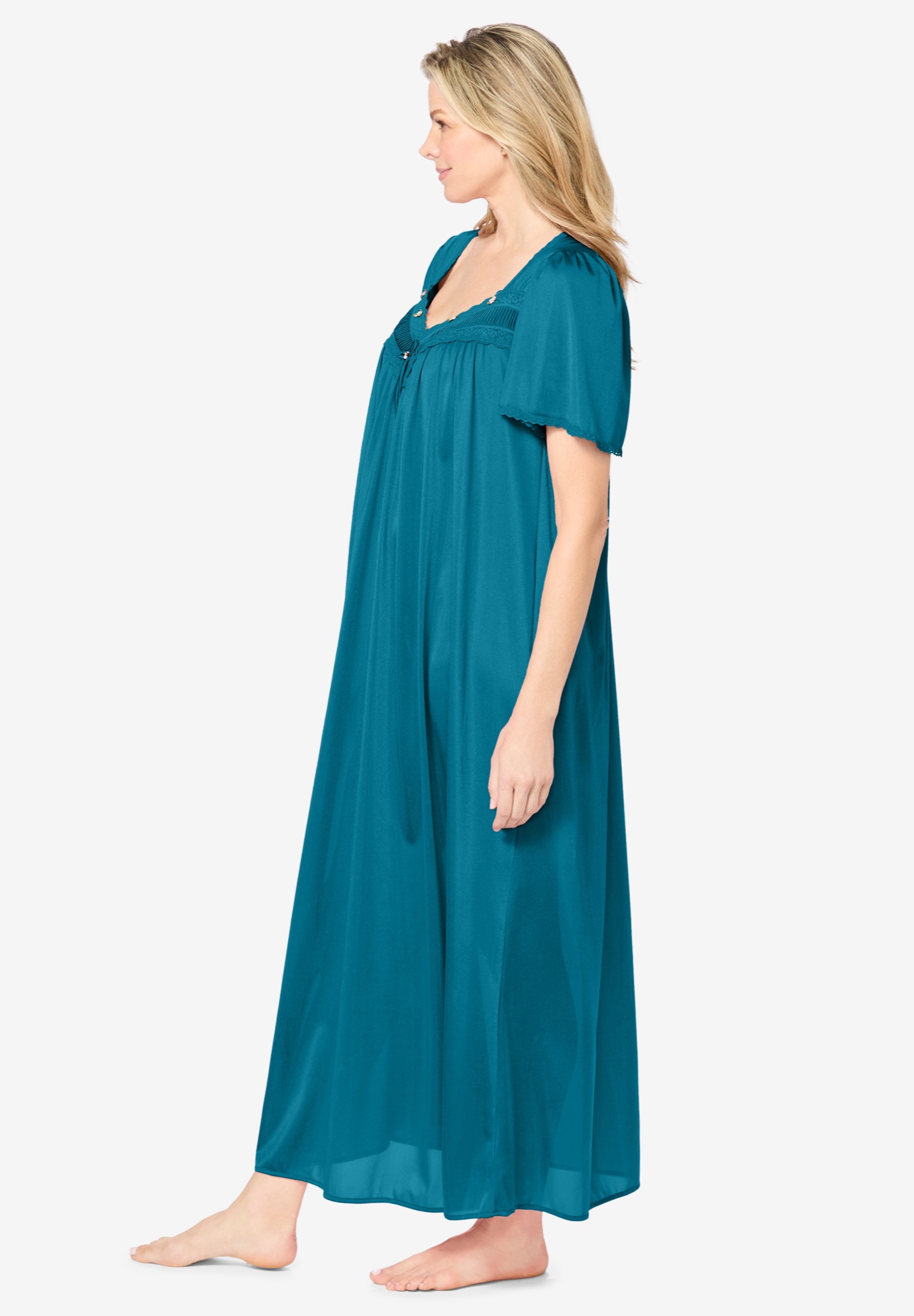 Only Necessities Plus Size Long Silky Lace-Trim Gown - Picture 17 of 27