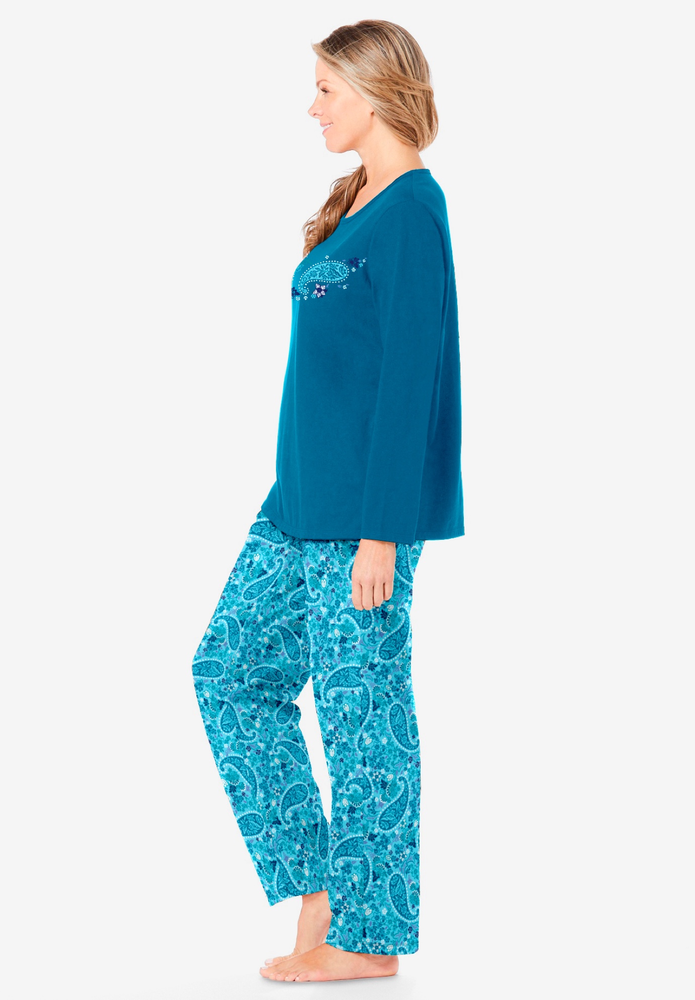 Dreams & Co. Plus Size Petite Long Sleeve Knit PJ Set - Picture 34 of 68