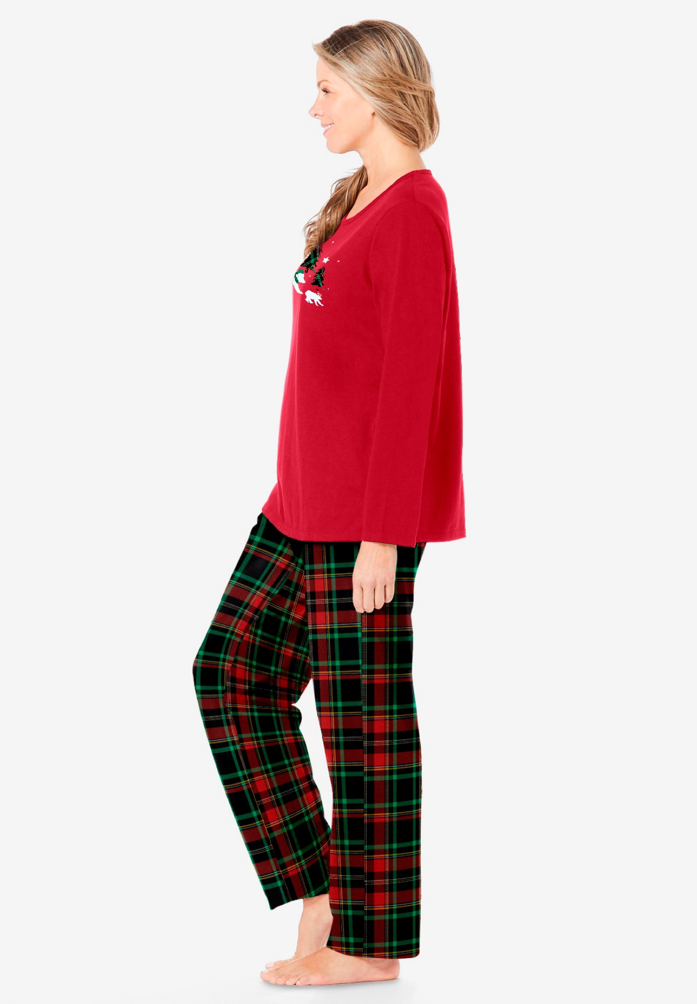 Dreams & Co. Plus Size Petite Long Sleeve Knit PJ Set - Picture 20 of 68