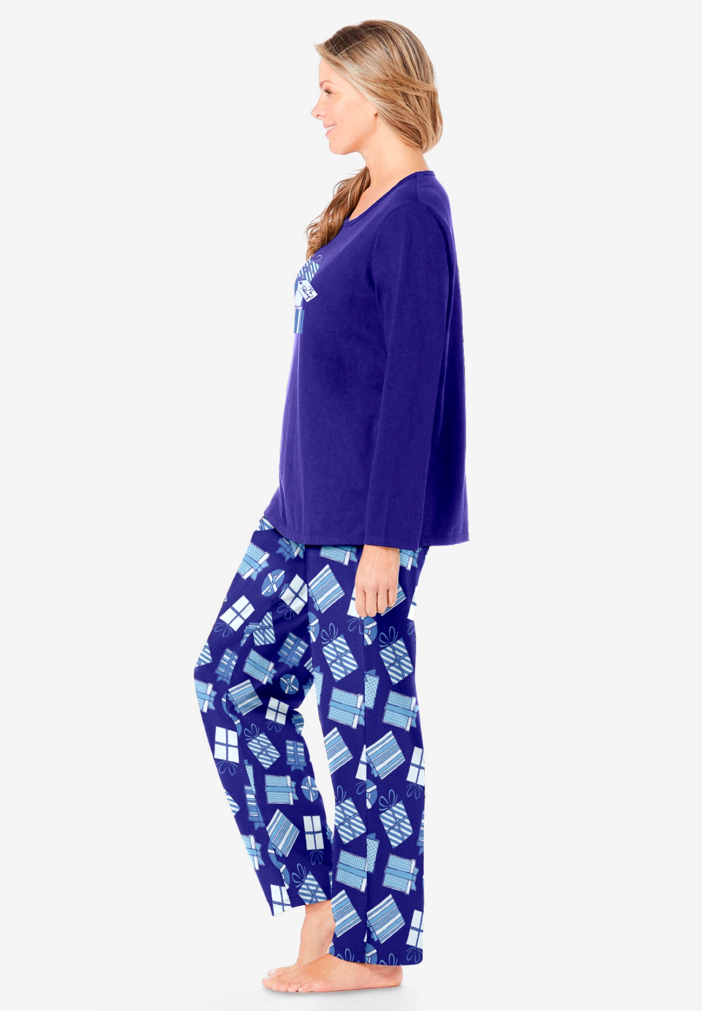 Dreams & Co. Plus Size Petite Long Sleeve Knit PJ Set - Picture 64 of 68