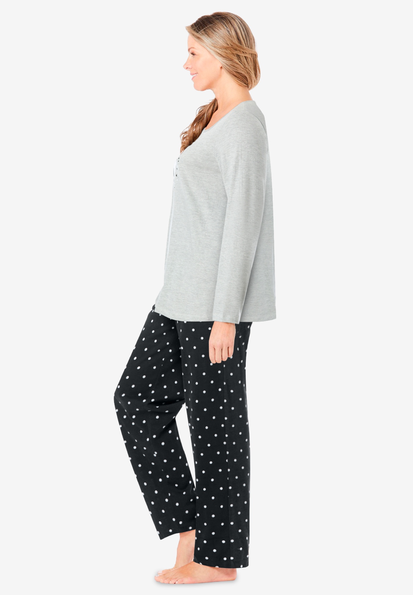 Dreams & Co. Plus Size Petite Long Sleeve Knit PJ Set - Picture 9 of 68