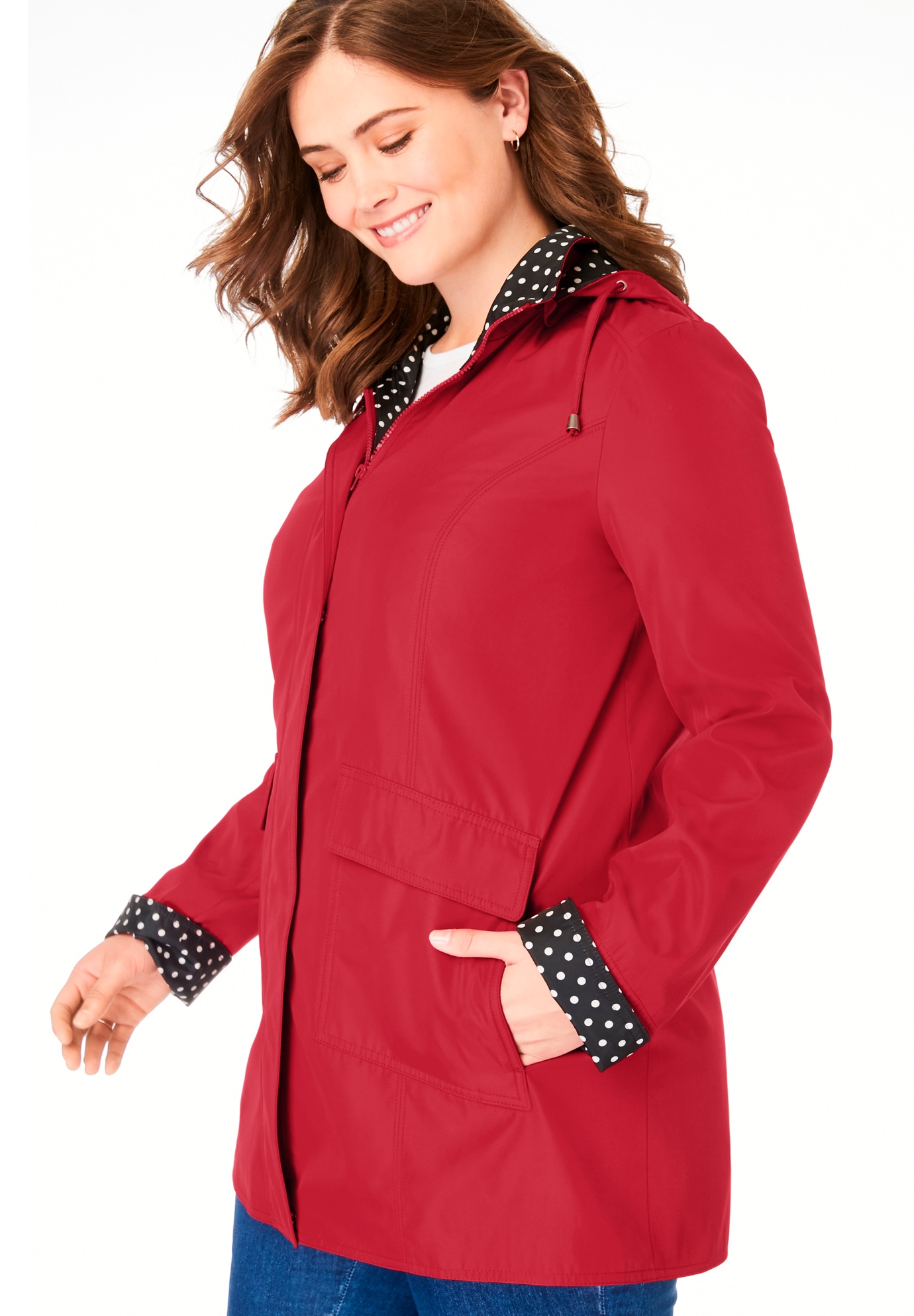 Woman Within Plus Size Dot Trim Raincoat - Picture 12 of 15