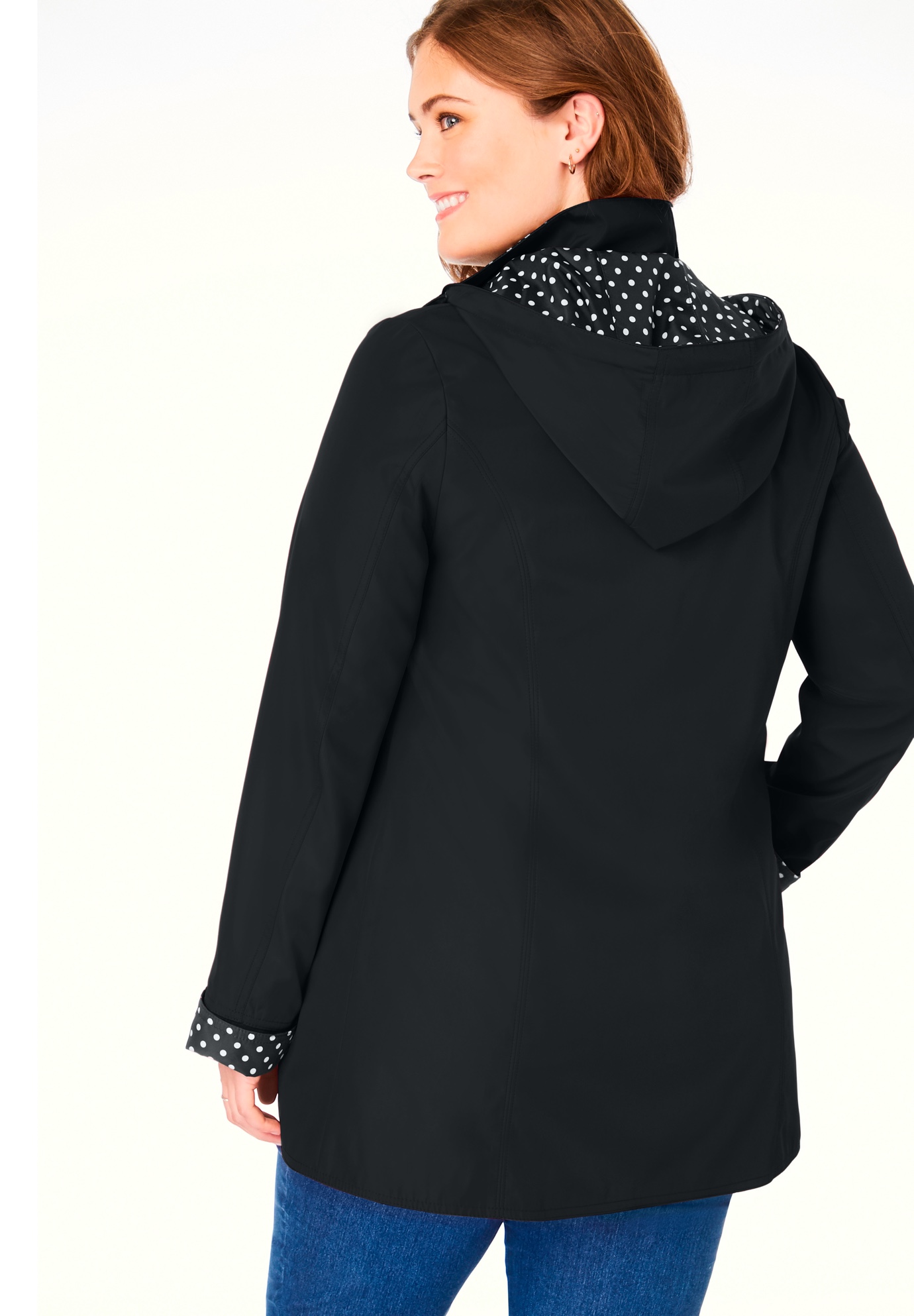 Woman Within Plus Size Dot Trim Raincoat - Picture 8 of 15