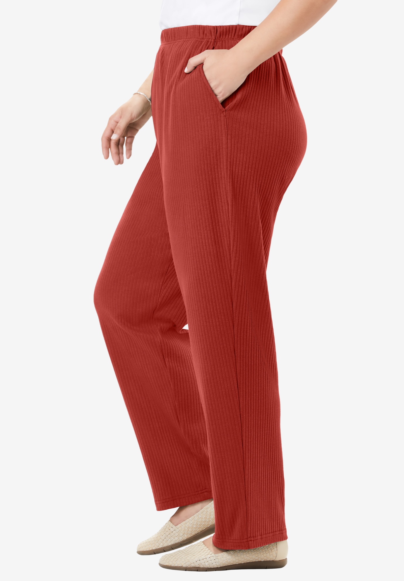 Woman Within Plus Size 7-Day Knit Ribbed Straight-Leg Pull-On Pants - Picture 69 of 79