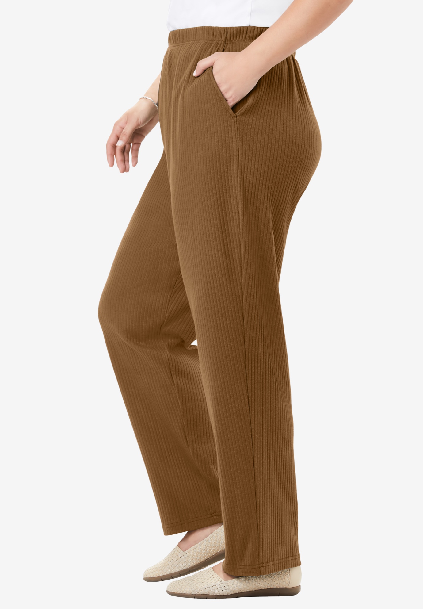 Woman Within Plus Size 7-Day Knit Ribbed Straight-Leg Pull-On Pants - Picture 79 of 79