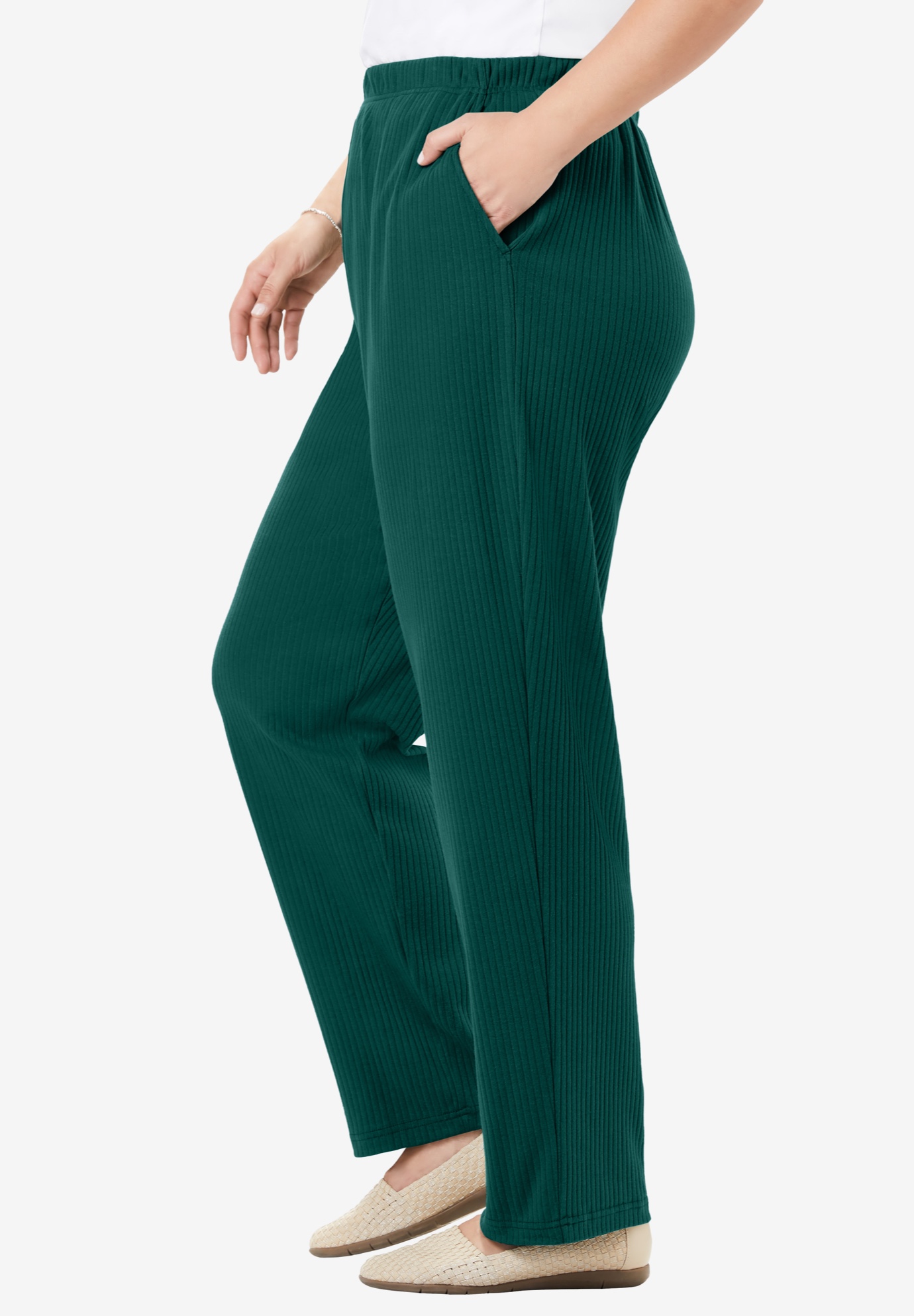 Woman Within Plus Size 7-Day Knit Ribbed Straight-Leg Pull-On Pants - Picture 32 of 79