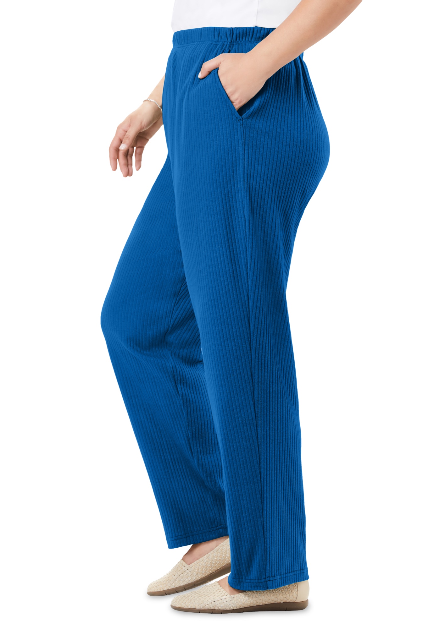 Woman Within Plus Size 7-Day Knit Ribbed Straight-Leg Pull-On Pants - Picture 23 of 79