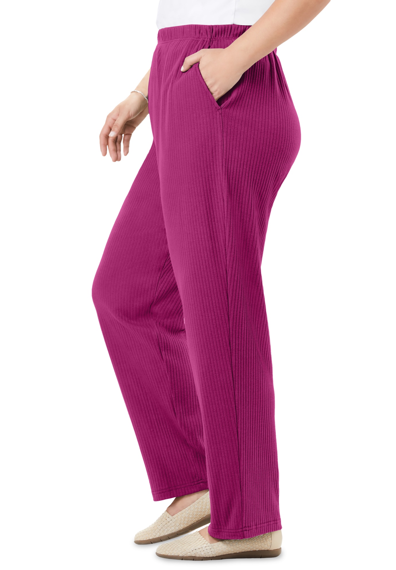 Woman Within Plus Size 7-Day Knit Ribbed Straight-Leg Pull-On Pants - Picture 65 of 79