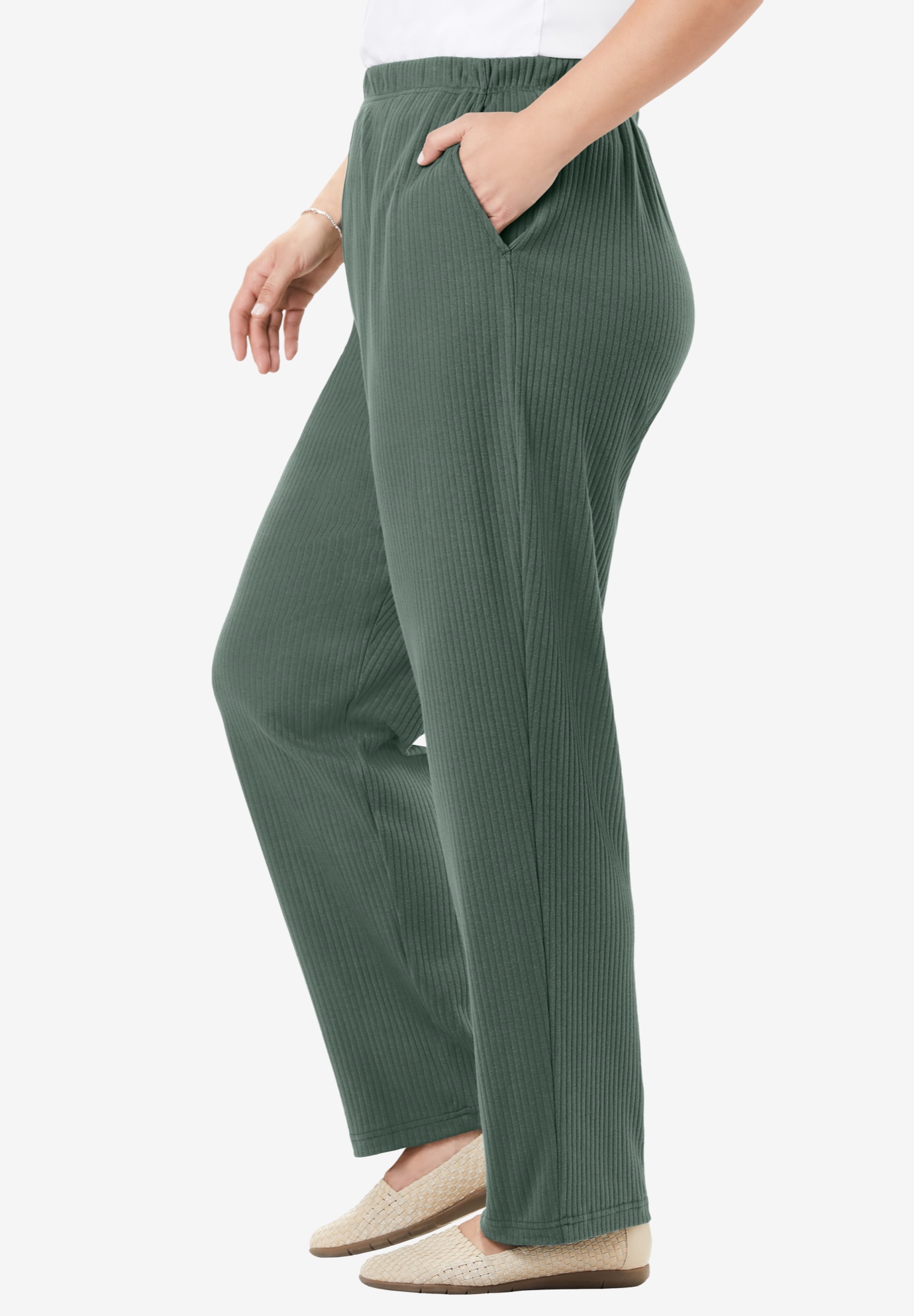 Woman Within Plus Size 7-Day Knit Ribbed Straight-Leg Pull-On Pants - Picture 56 of 79