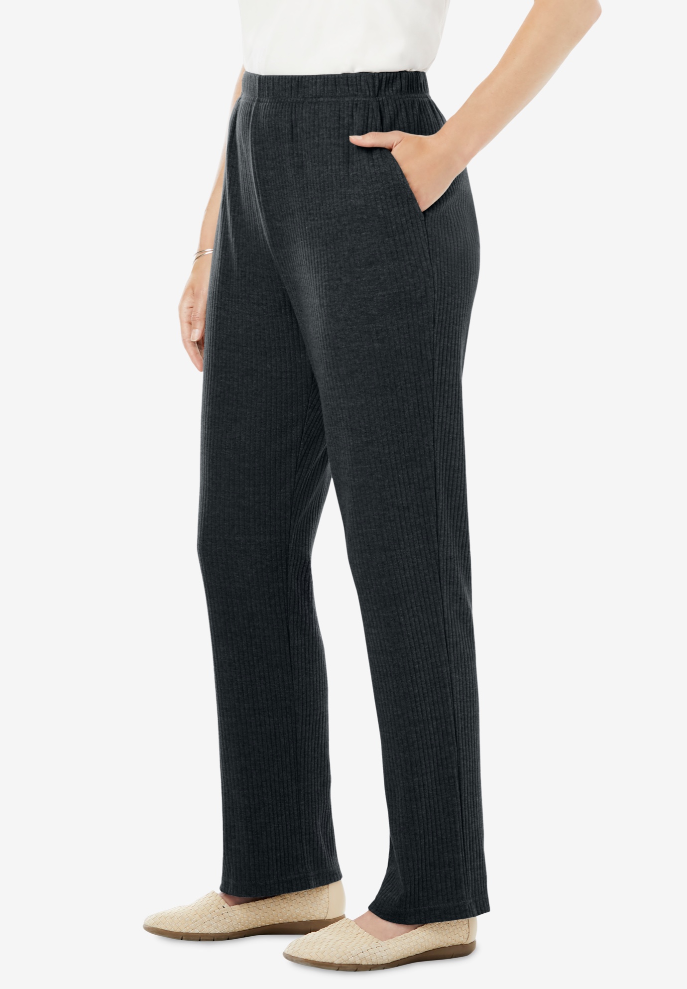 Woman Within Plus Size 7-Day Knit Ribbed Straight-Leg Pull-On Pants - Picture 37 of 79
