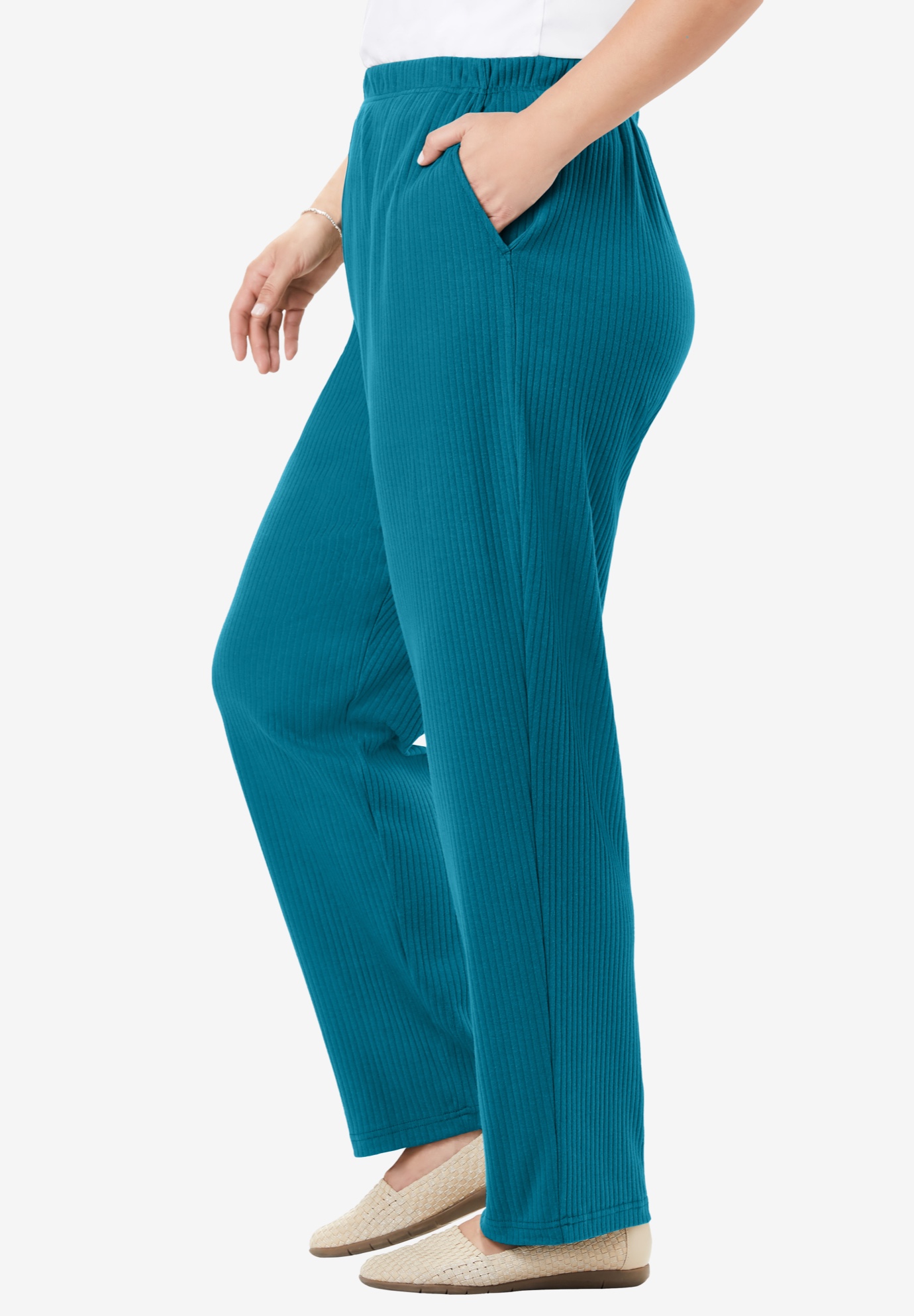 Woman Within Plus Size 7-Day Knit Ribbed Straight-Leg Pull-On Pants - Picture 27 of 79