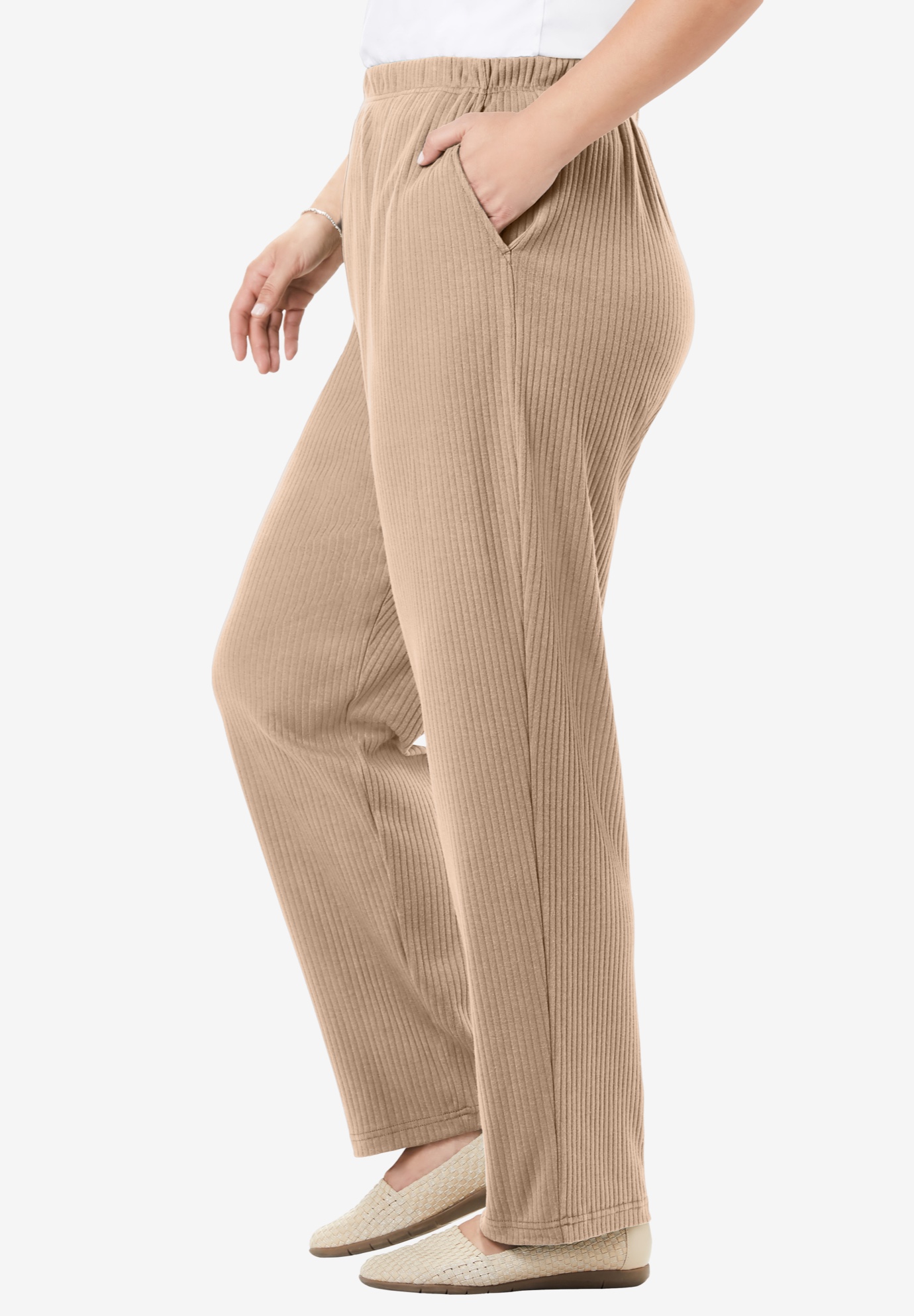 Woman Within Plus Size 7-Day Knit Ribbed Straight-Leg Pull-On Pants - Picture 52 of 79