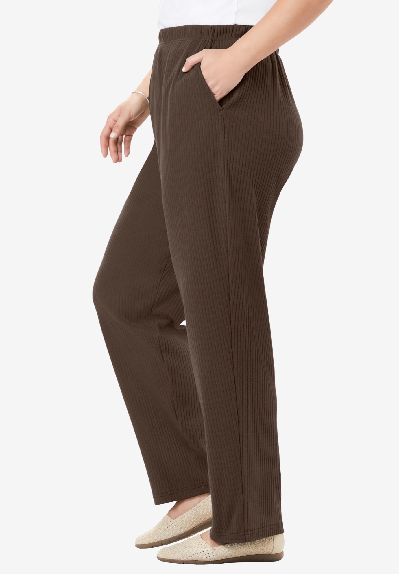 Woman Within Plus Size 7-Day Knit Ribbed Straight-Leg Pull-On Pants - Picture 13 of 79