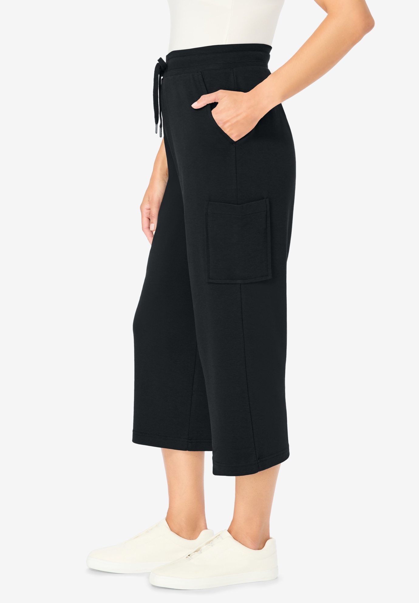 Woman Within Plus Size Petite Knit Cargo Capri - Picture 9 of 31