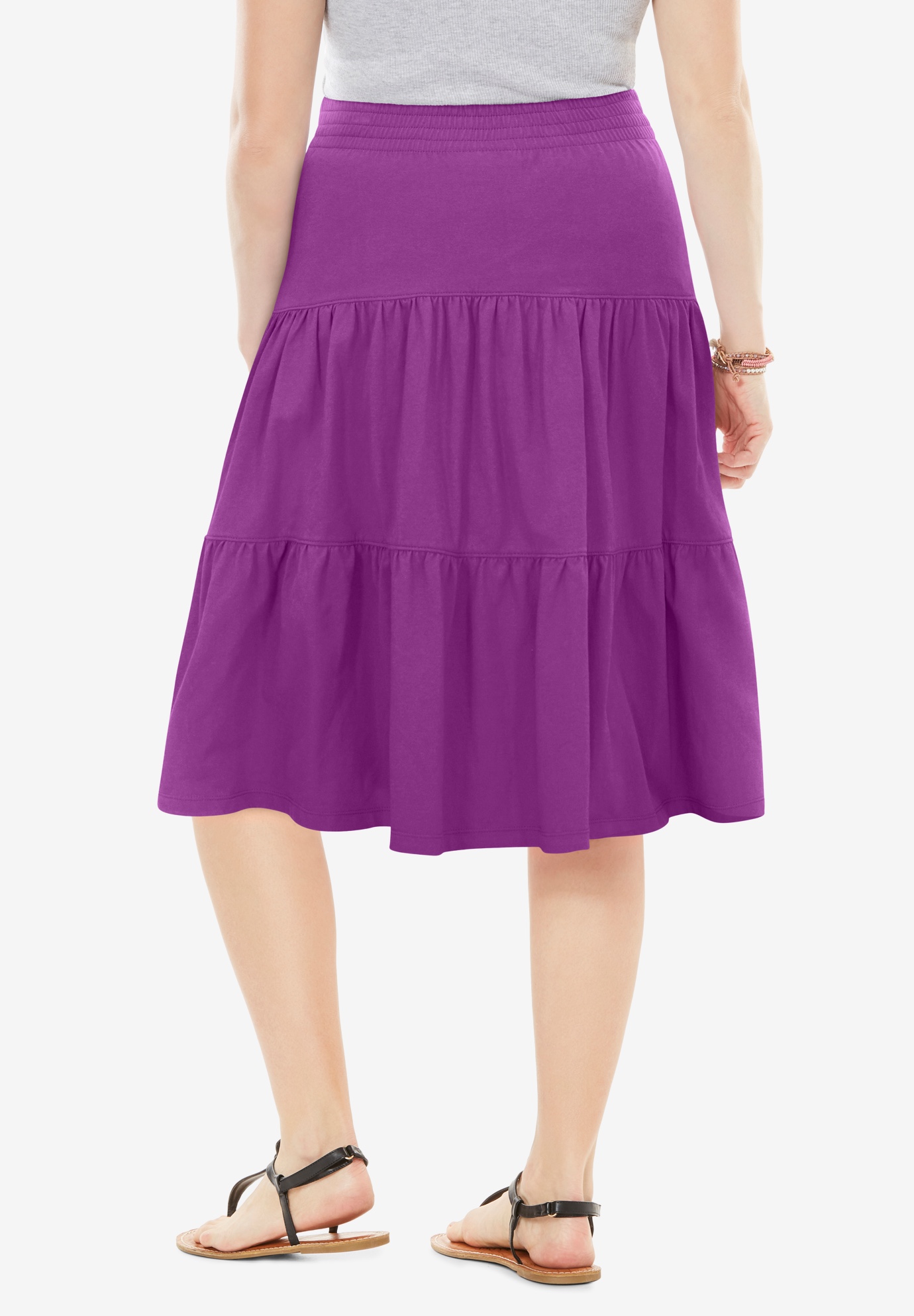 Woman Within Plus Size Elastic-Waist Knit Tiered Skirt - Picture 34 of 47