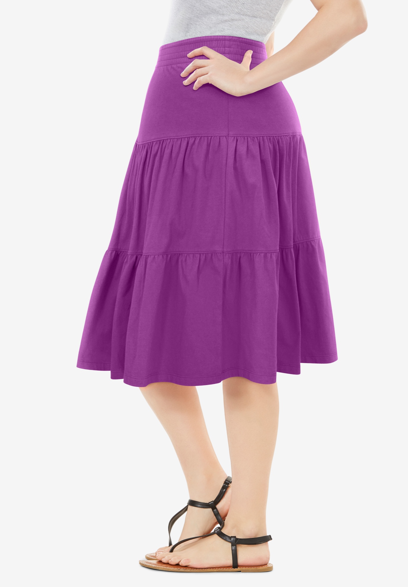 Woman Within Plus Size Elastic-Waist Knit Tiered Skirt - Picture 35 of 47