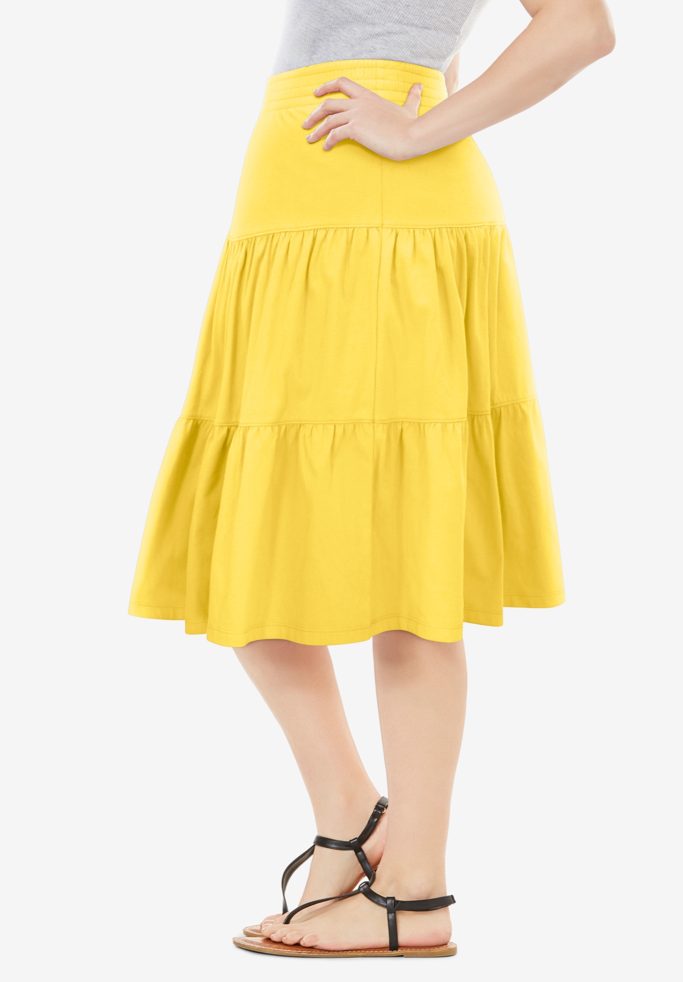 Woman Within Plus Size Elastic-Waist Knit Tiered Skirt - Picture 32 of 47