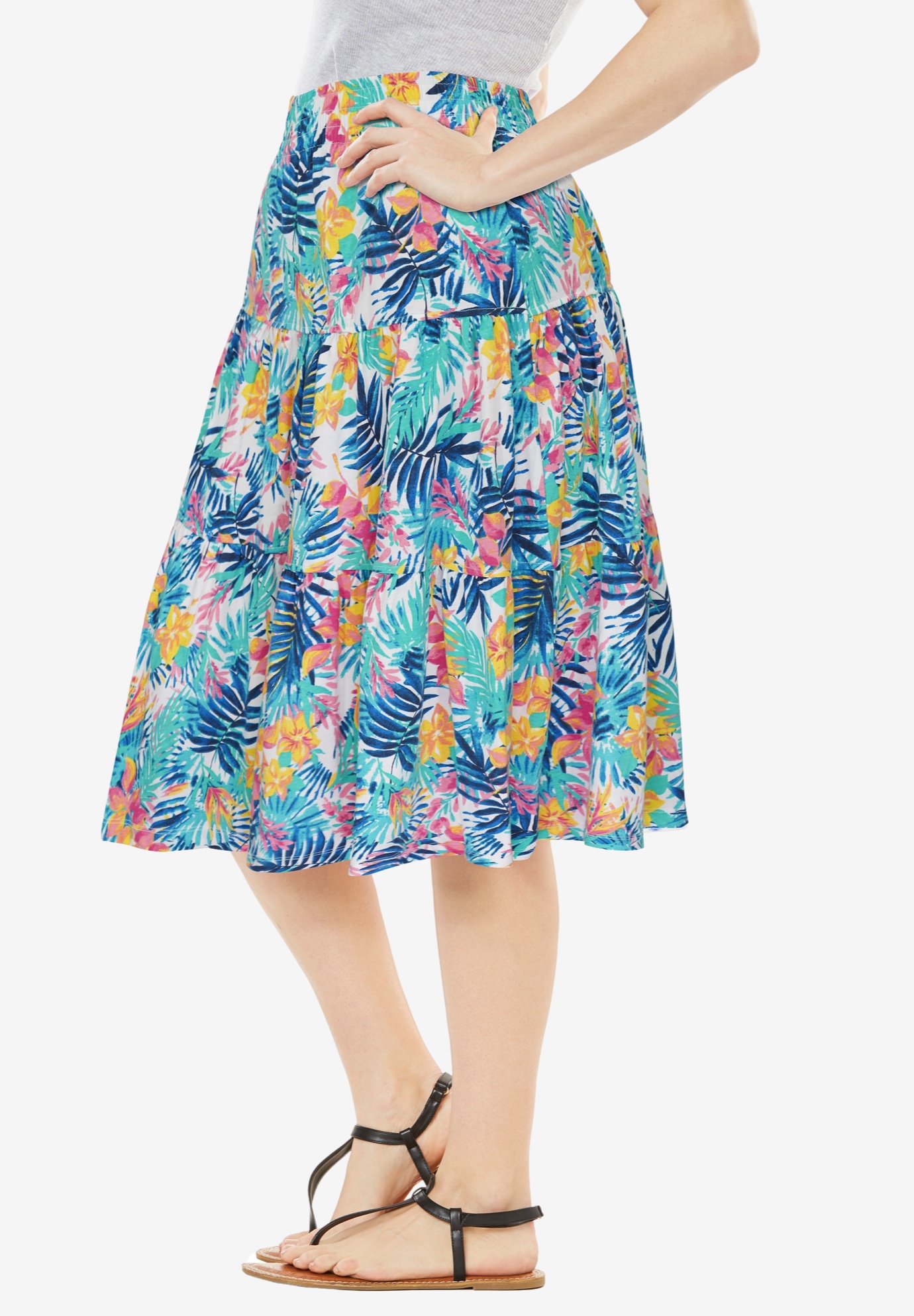 Woman Within Plus Size Elastic-Waist Knit Tiered Skirt - Picture 44 of 47