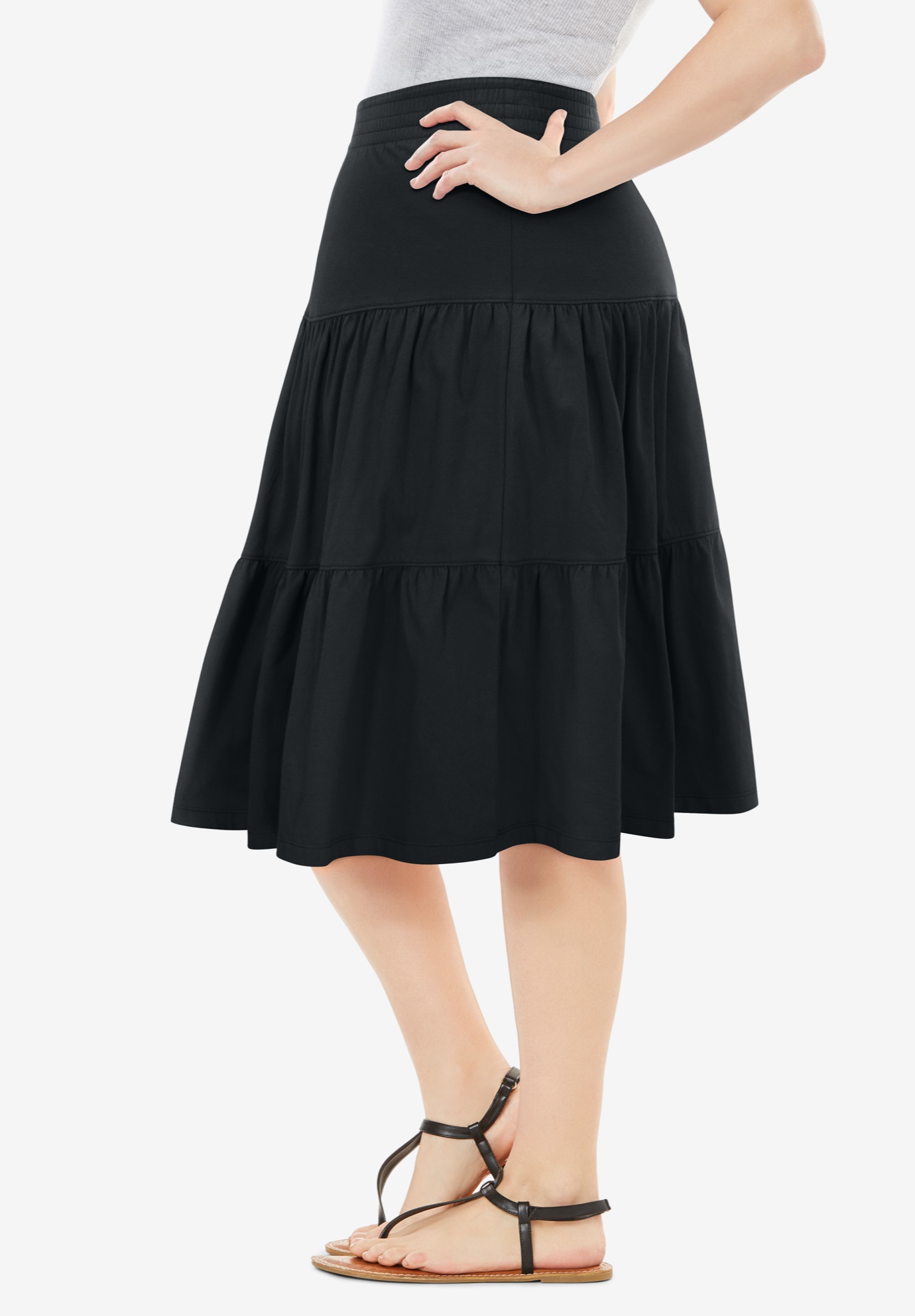 Woman Within Plus Size Elastic-Waist Knit Tiered Skirt - Picture 7 of 47