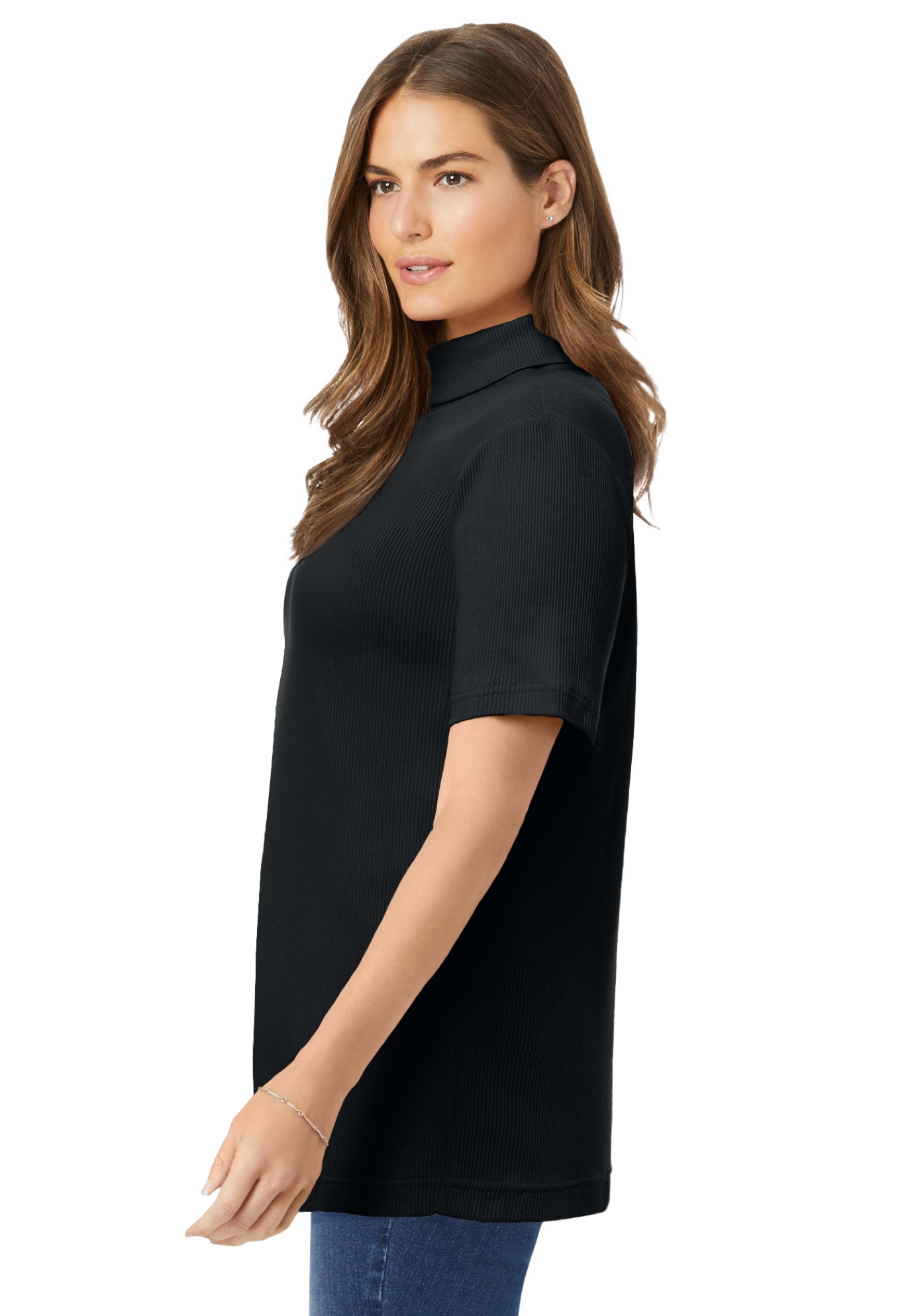 Woman Within Plus Size Ribbed Short Sleeve Turtleneck