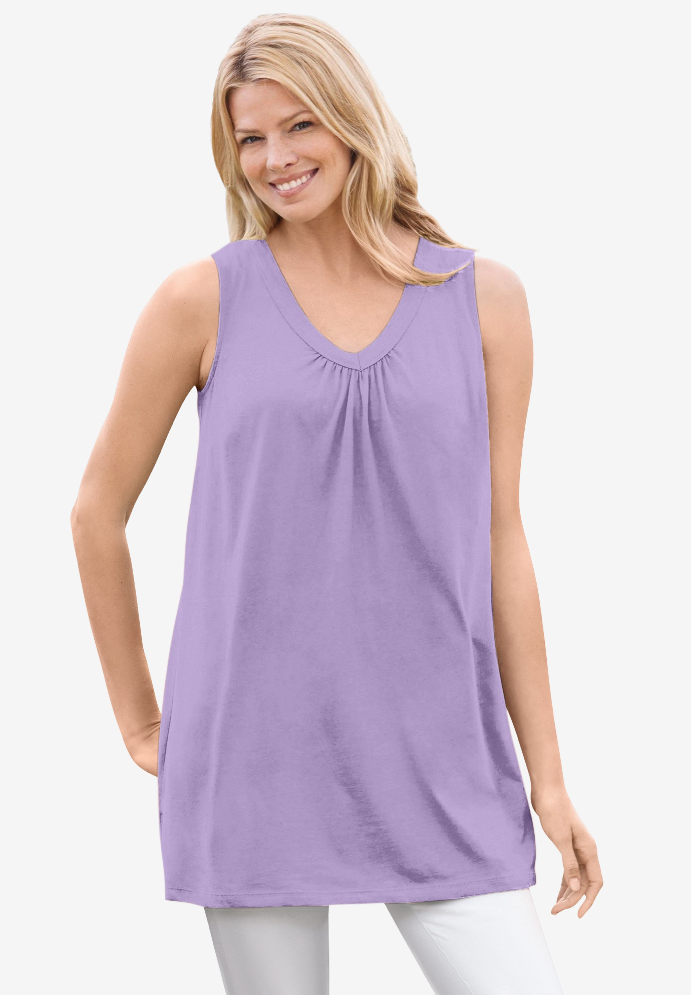Woman Within Plus Size Perfect Sleeveless Shirred V-Neck Tunic - Picture 17 of 85