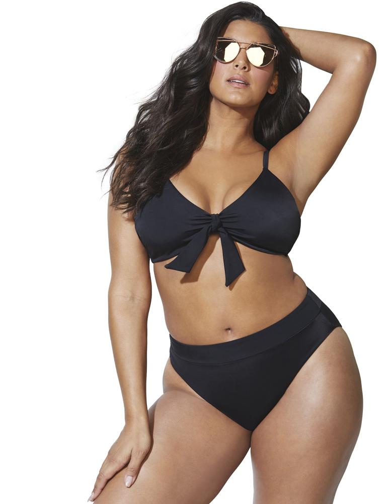 Swimsuits for All Mentor Tie Front High Waist Bikini Set - Black Black