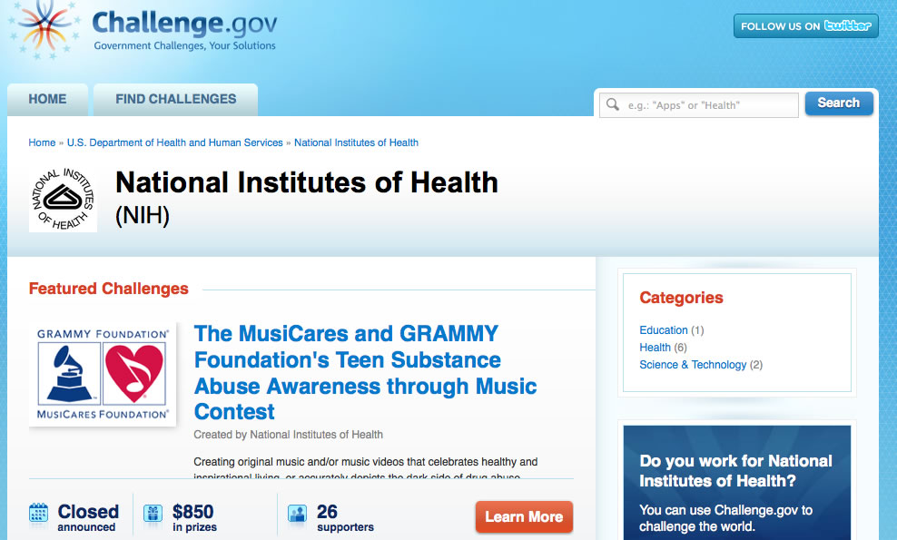 NIH Offering Trip to the Grammy Awards 2011_09_nihchallengegov