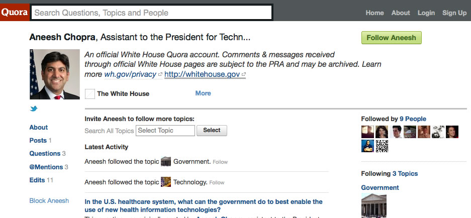 U.S. CTO Anneesh Chopra on Quora 2011_12_quora