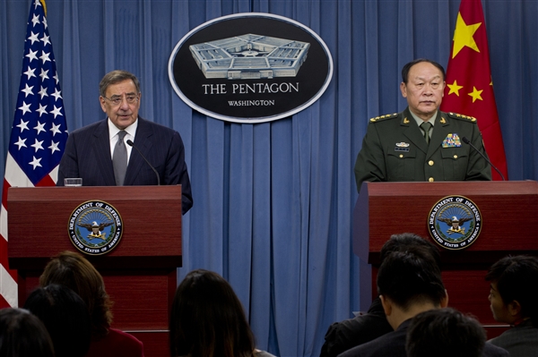 Defense Secretary Leon Panetta and Chinese Defense Minister Gen. Liang Guanglie at the Pentagon, May 7, 2012. (Photo: DOD/Navy Petty Officer 1st Class Chad J. McNeeley) 2012_05_panetta