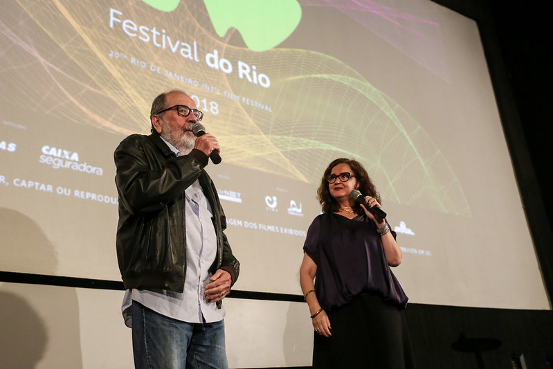 Cacá Diegues e Ilda Santiago no cinema do Estação NET Botafogo no Festival do Rio 2018 —  Foto: Davi Campana/Festival do Rio