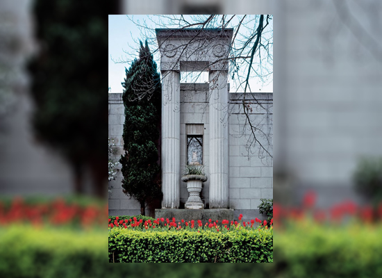 Mausoleum Front with Tulips