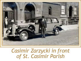 Casimir Zarzycki in front of St. Casimir Parish