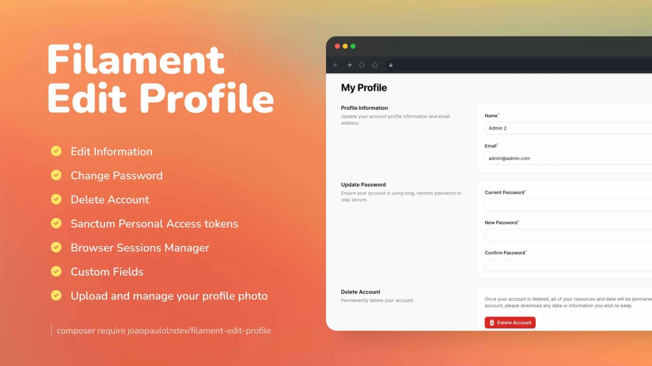 Edit Profile plugin screenshot