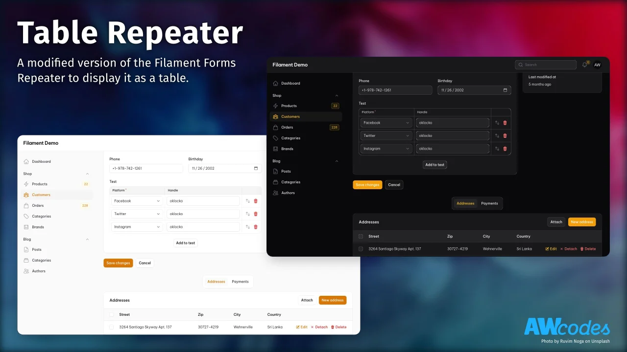 Table Repeater plugin screenshot