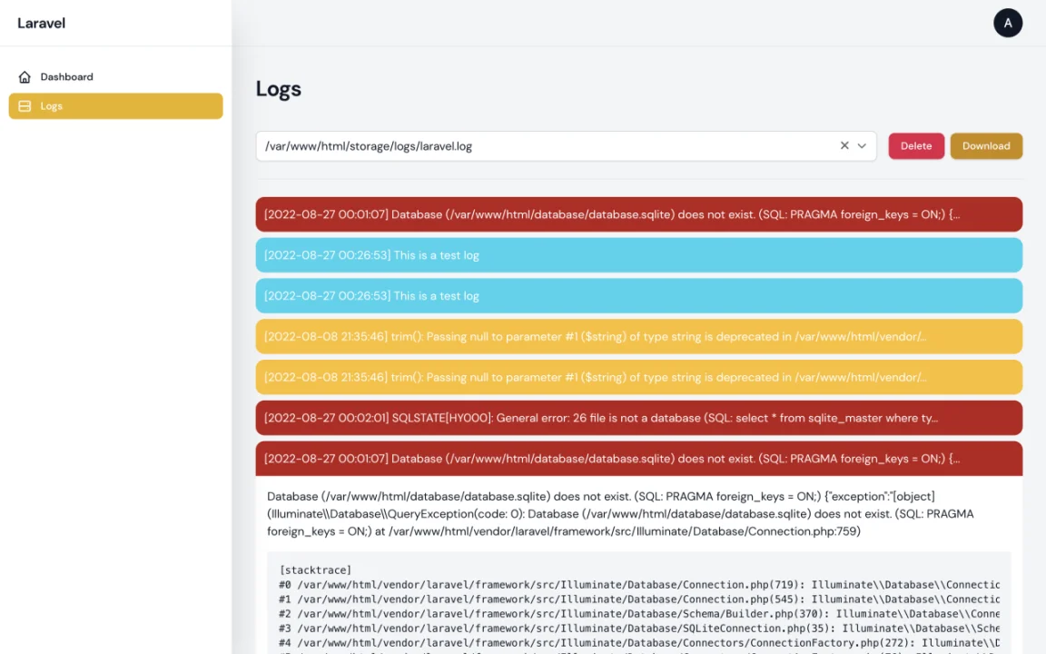 Log Manager plugin screenshot