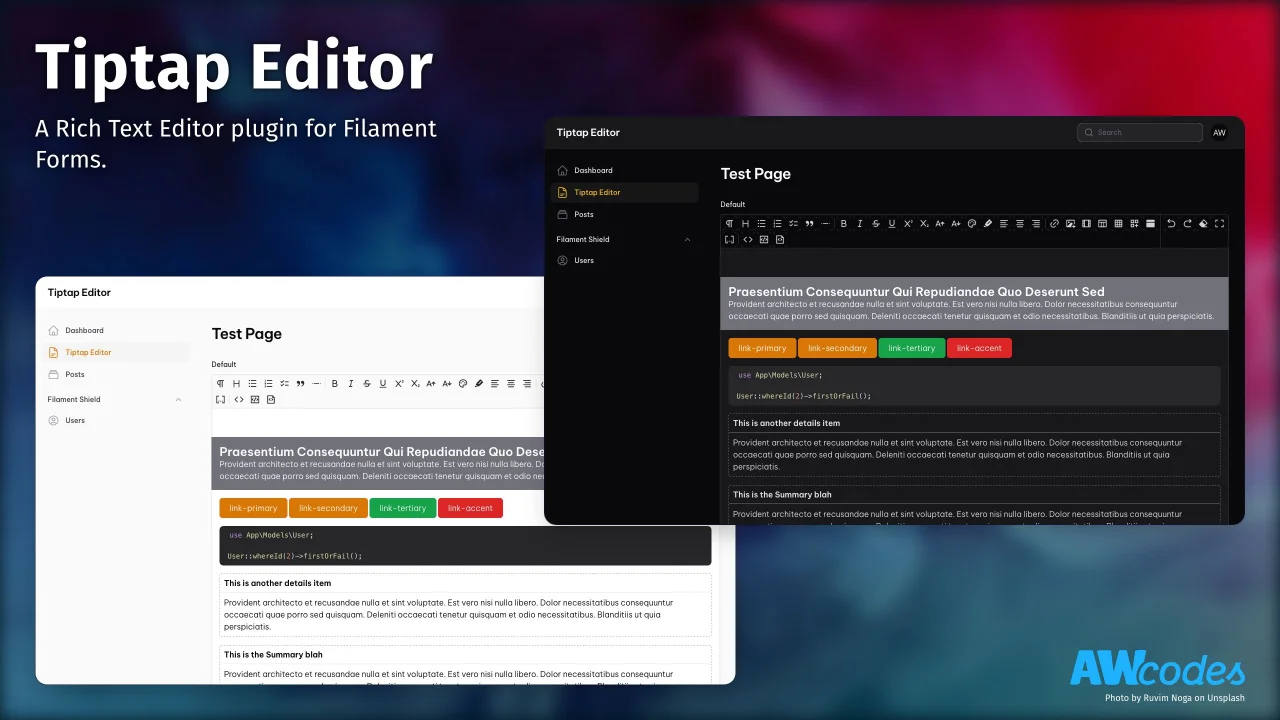 Tiptap Editor plugin screenshot