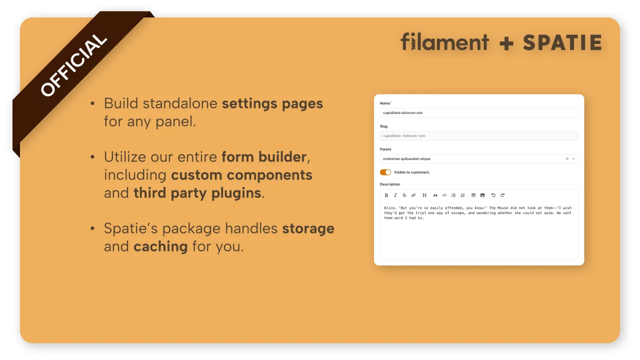 Spatie Settings plugin screenshot