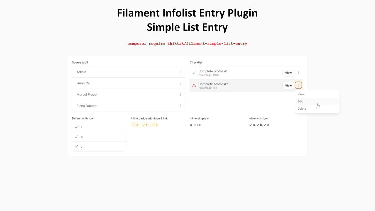 Simple List Entry plugin screenshot