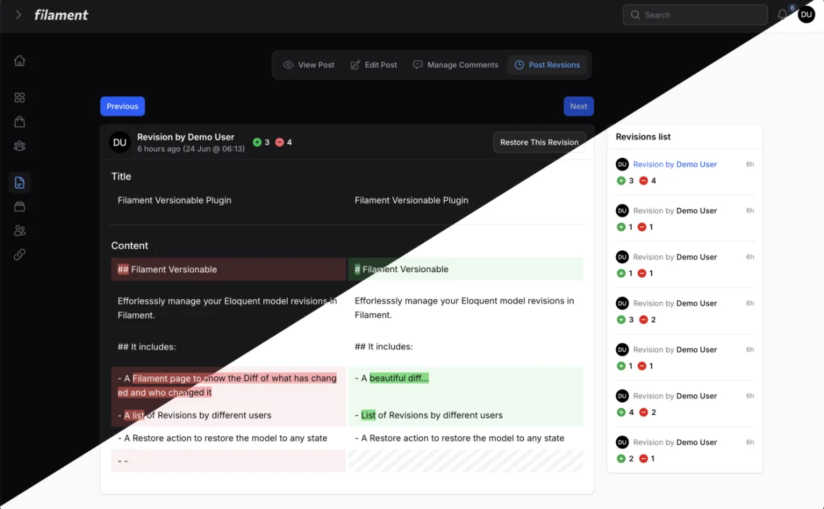 Versionable plugin screenshot