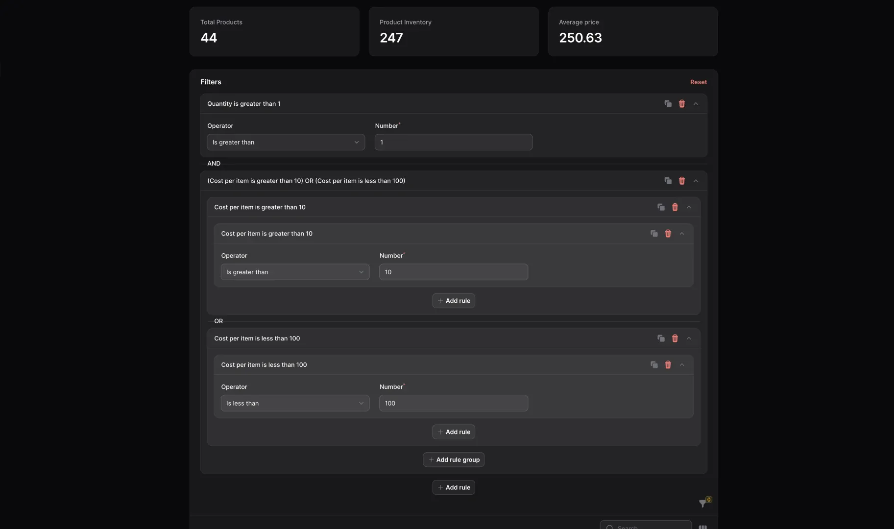 A screenshot of a complex query built with the new Query Builder feature.