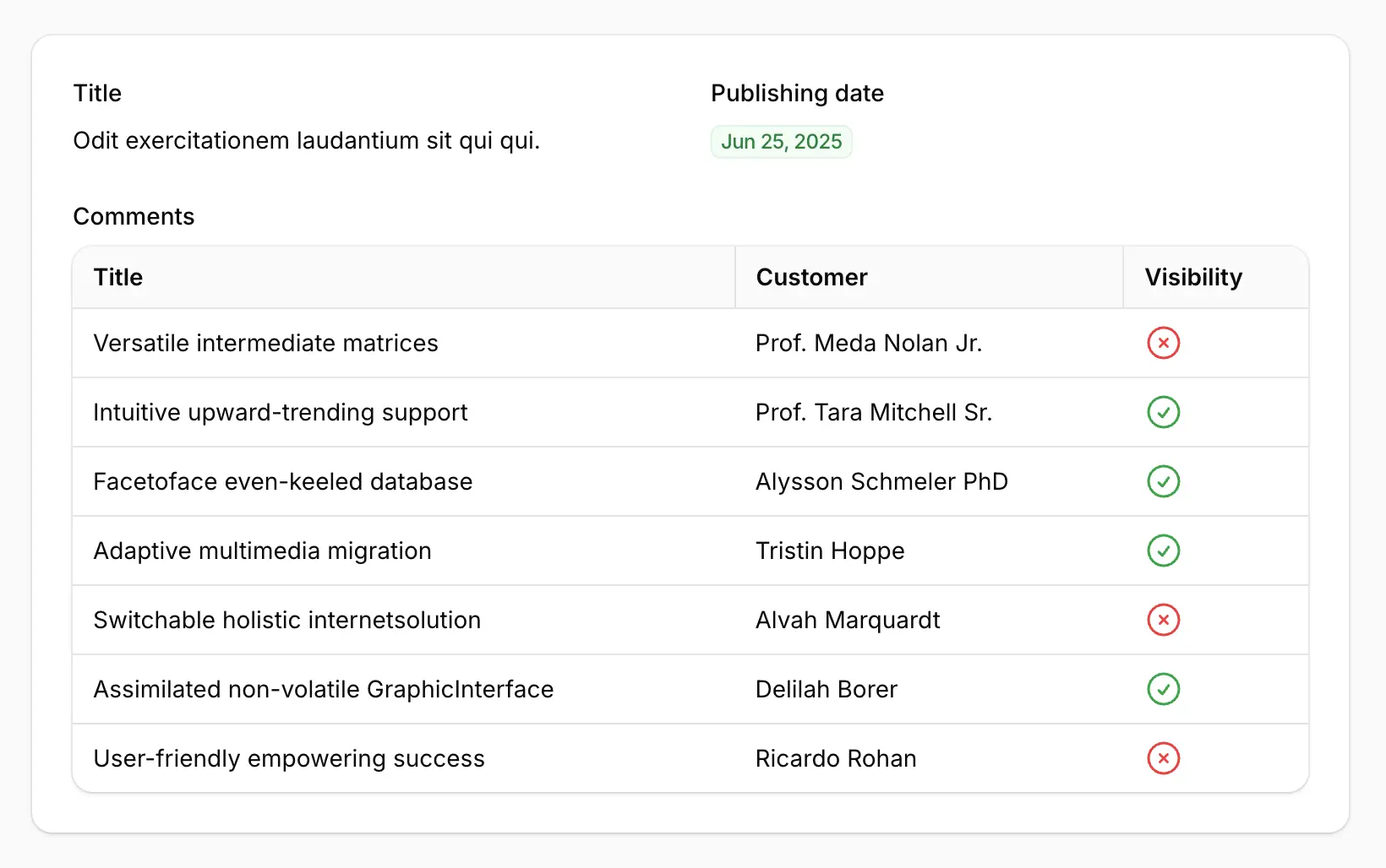 Repeatable Entry Table Layout Screenshot