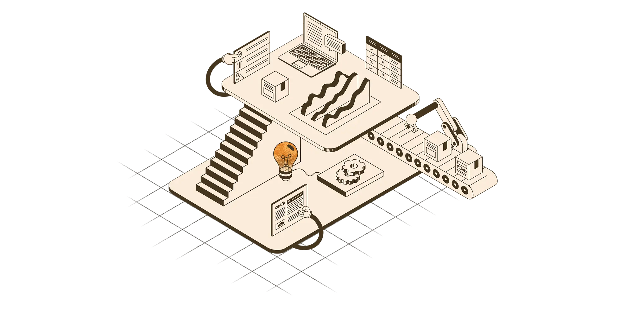An illustration representing Filament as a factory for building software.
