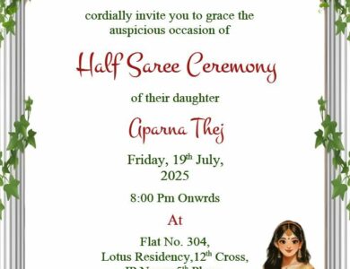 Half Saree Ceremony Invitation with Custom Designs