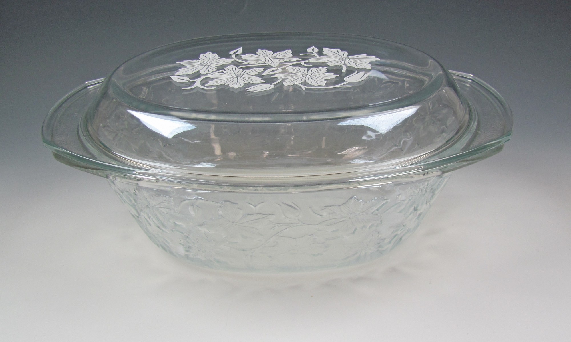 Princess House Crystal FANTASIA 3qt Oval Covered Casserole Decal Lid