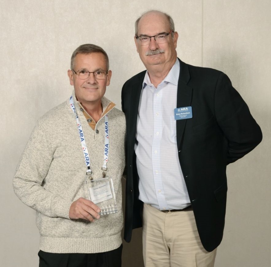 Danny Showalter, left, receives the 2021 ARA Leadership Impact Award for Region Two
