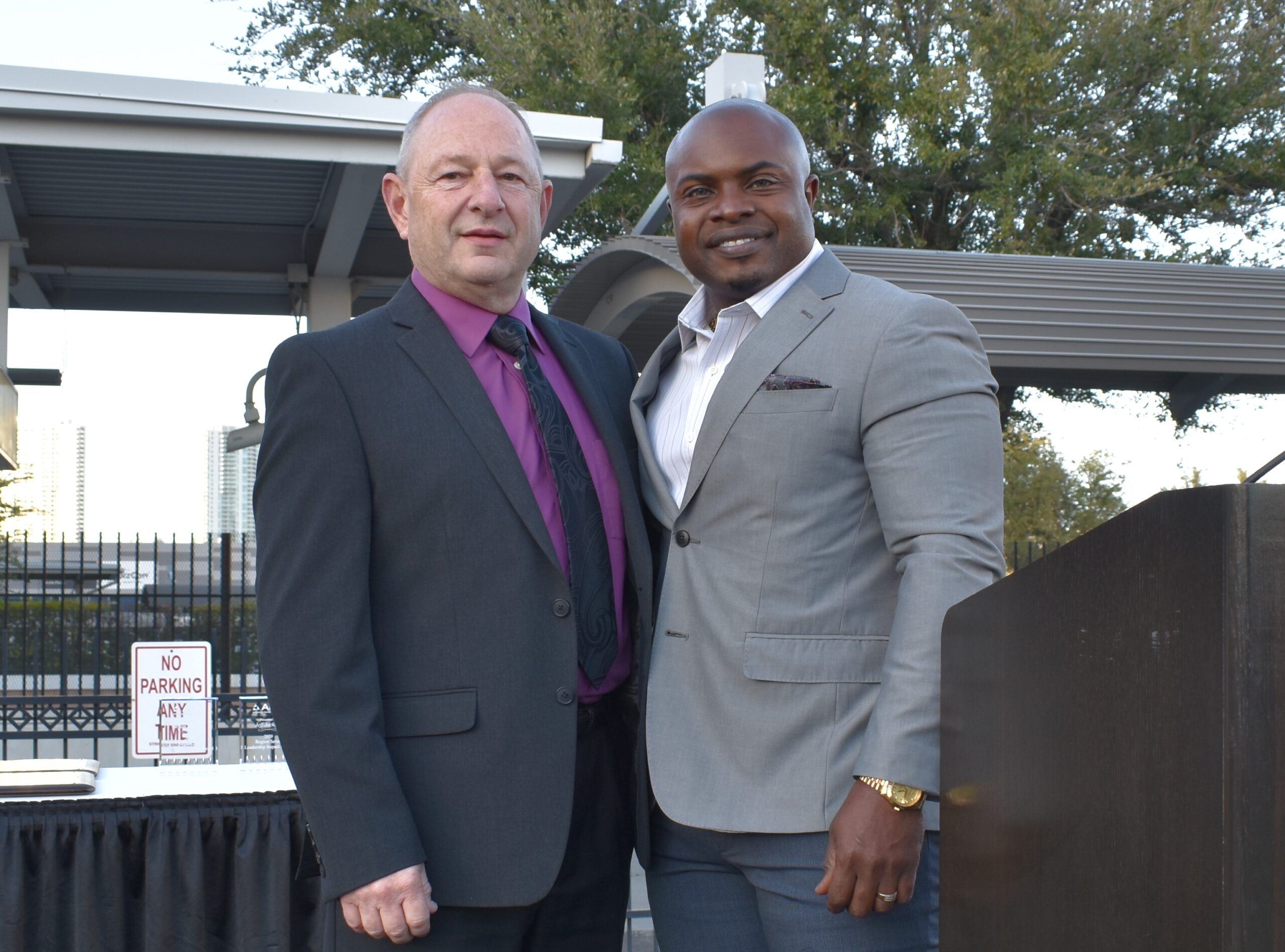 Detective Sergeant James Dietz of the Michigan State Police, Special Investigations Division (left) and Michael St. Hill of the National Equipment Register (NER)