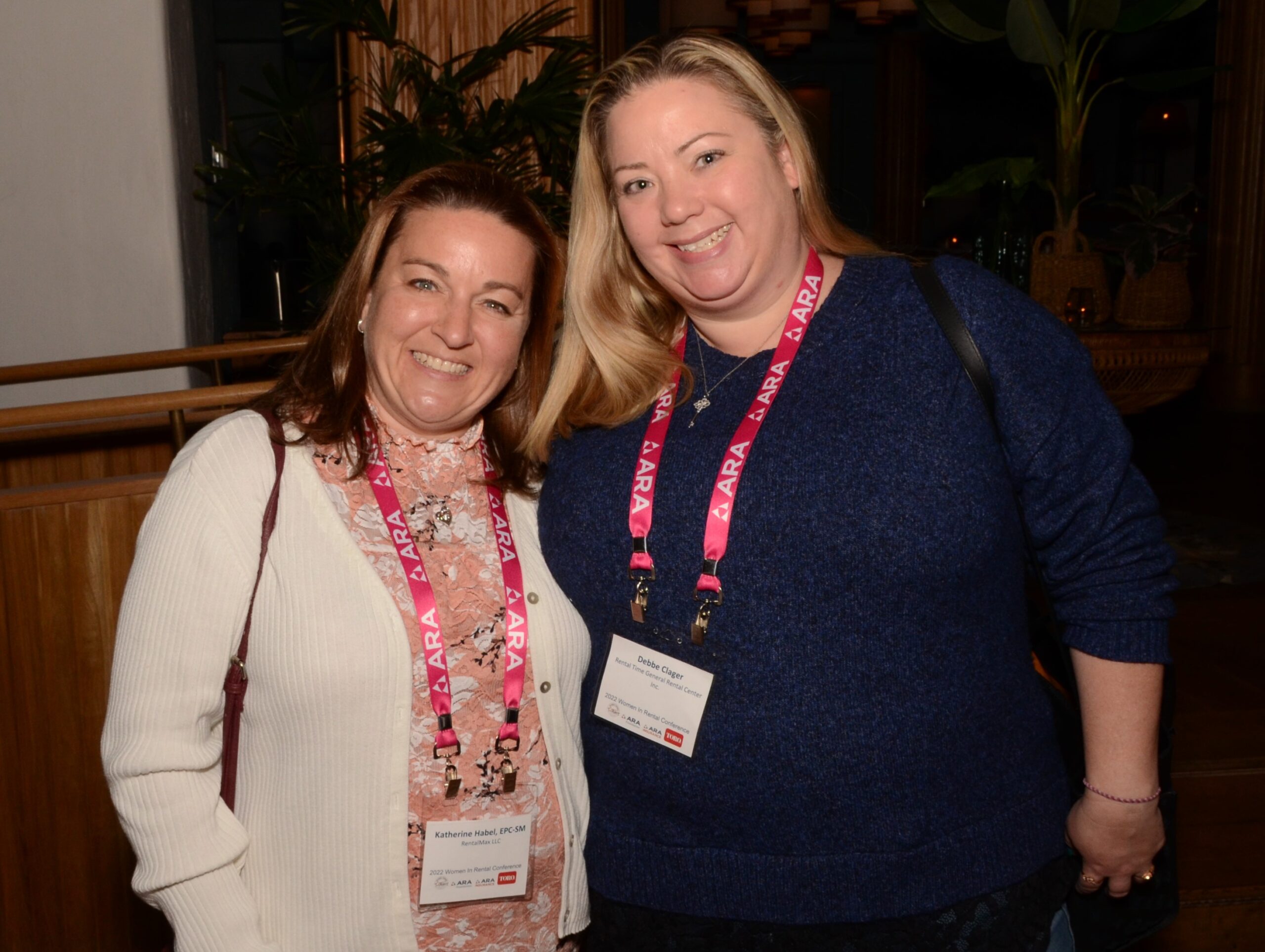 ARA Women in Rental conference attendee Debbe Clager of Rental Time General Rental Center, Gibsonia, Pa., right, with an industry peer.