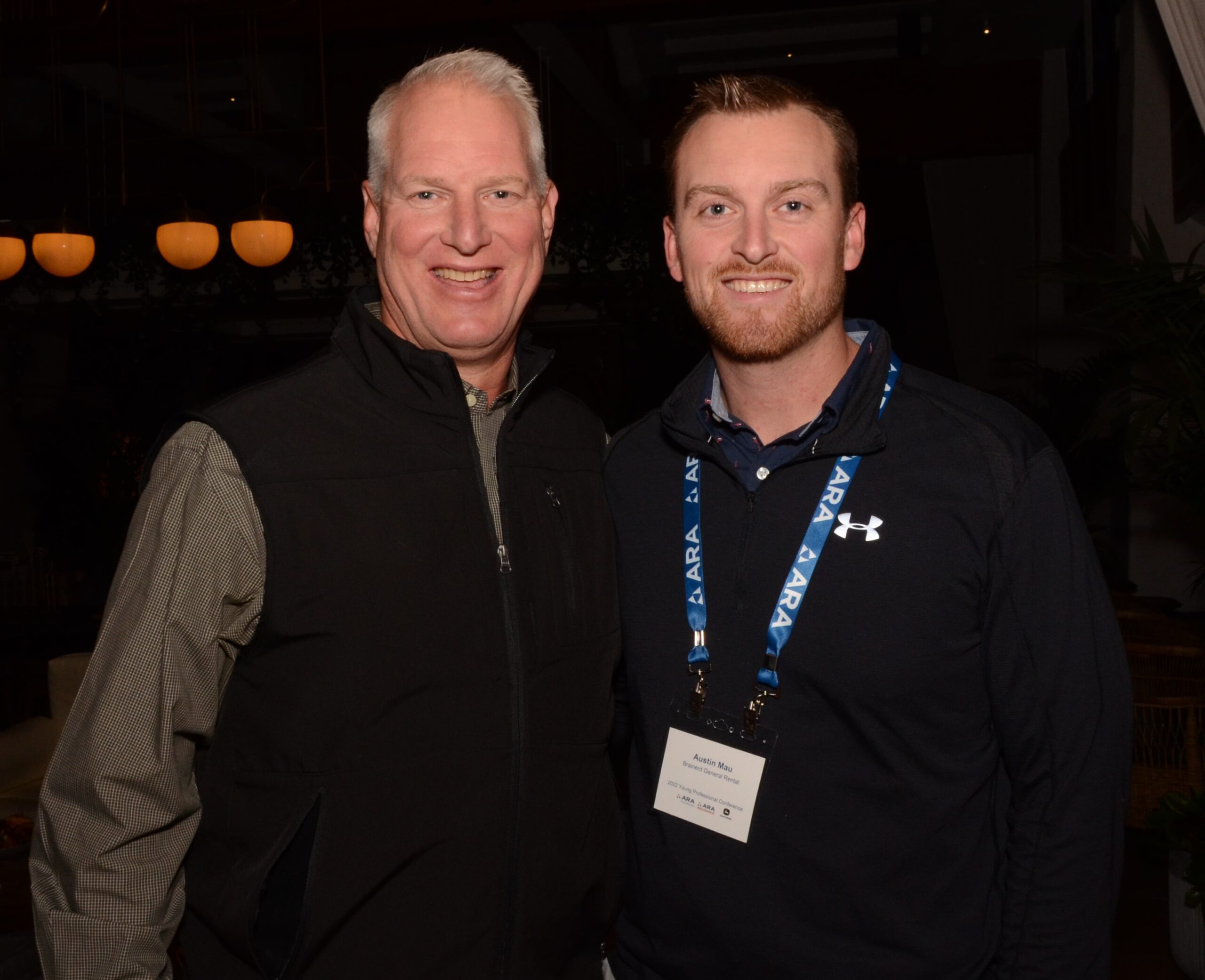 ARA YPN member Austin Mau of Brainerd General Rental, Baxter, Minn., right, with Steve Mau, president of Brainerd Rental Center and ARA president-elect.